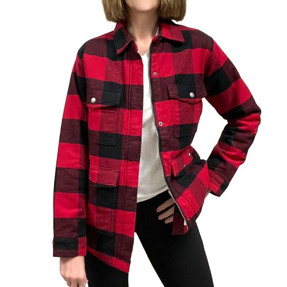 Dickies Flannel Chore Coat Sz S New $80 Red Plaid Fleece-Lined Jacket Shacket - Picture 1 of 12